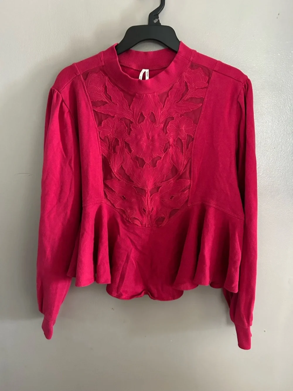 Anthropologie Shirt - red “ Cutwork Swing Top” 100% cotton